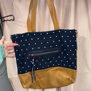 Stylish Polka Dot Tote Bag - Navy and Tan